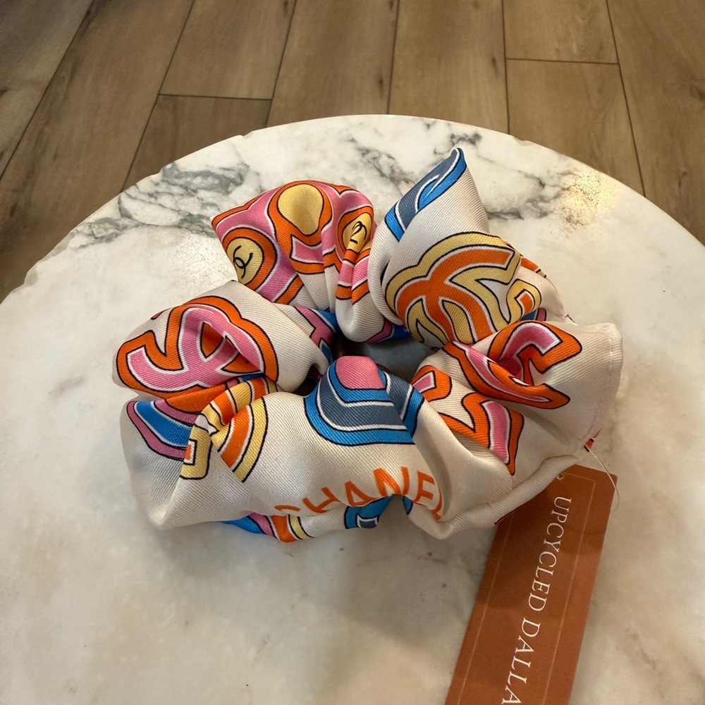 Designer Upcycled Multicolor Silk Scrunchie - Picture 2 of 5